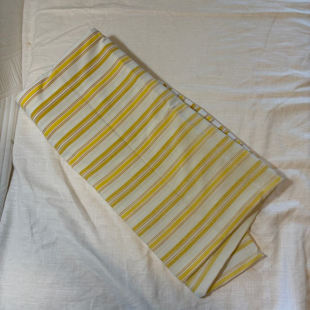 Vintage Twin Fitted Sheet Yellow Gold Brown Stripe USA 50/50 Cotton Poly Retro